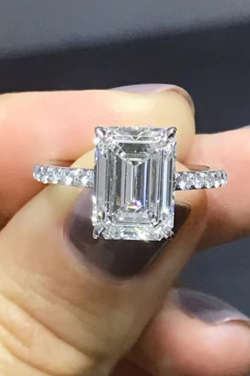5 Carat Emerald-Cut Emerald-Cut Sparkala™ with Side Stones Ring (Platinum Over Pure Sterling Silver) by Sparkala