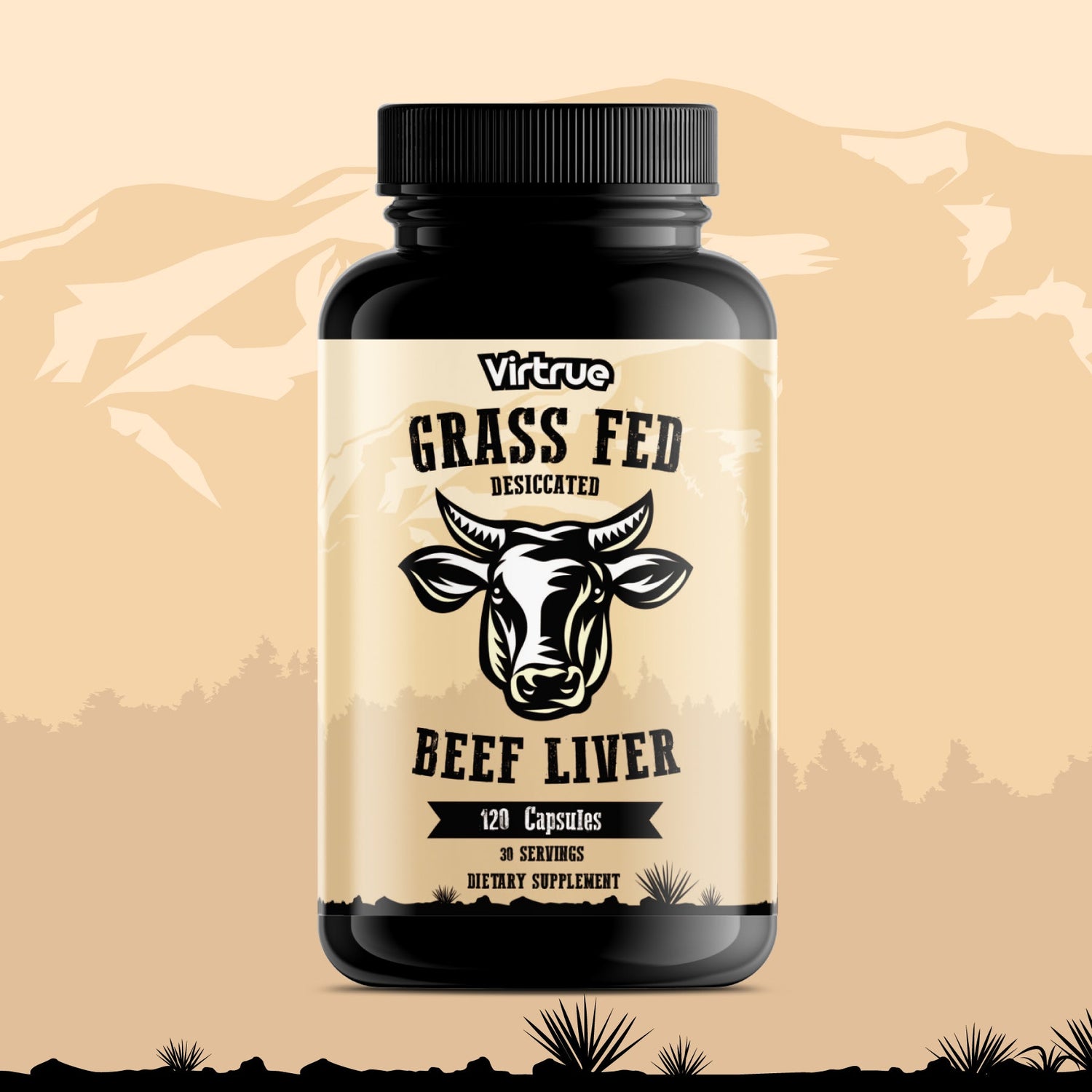 Grass Fed Desiccated Beef Liver Capsules by Virtrue