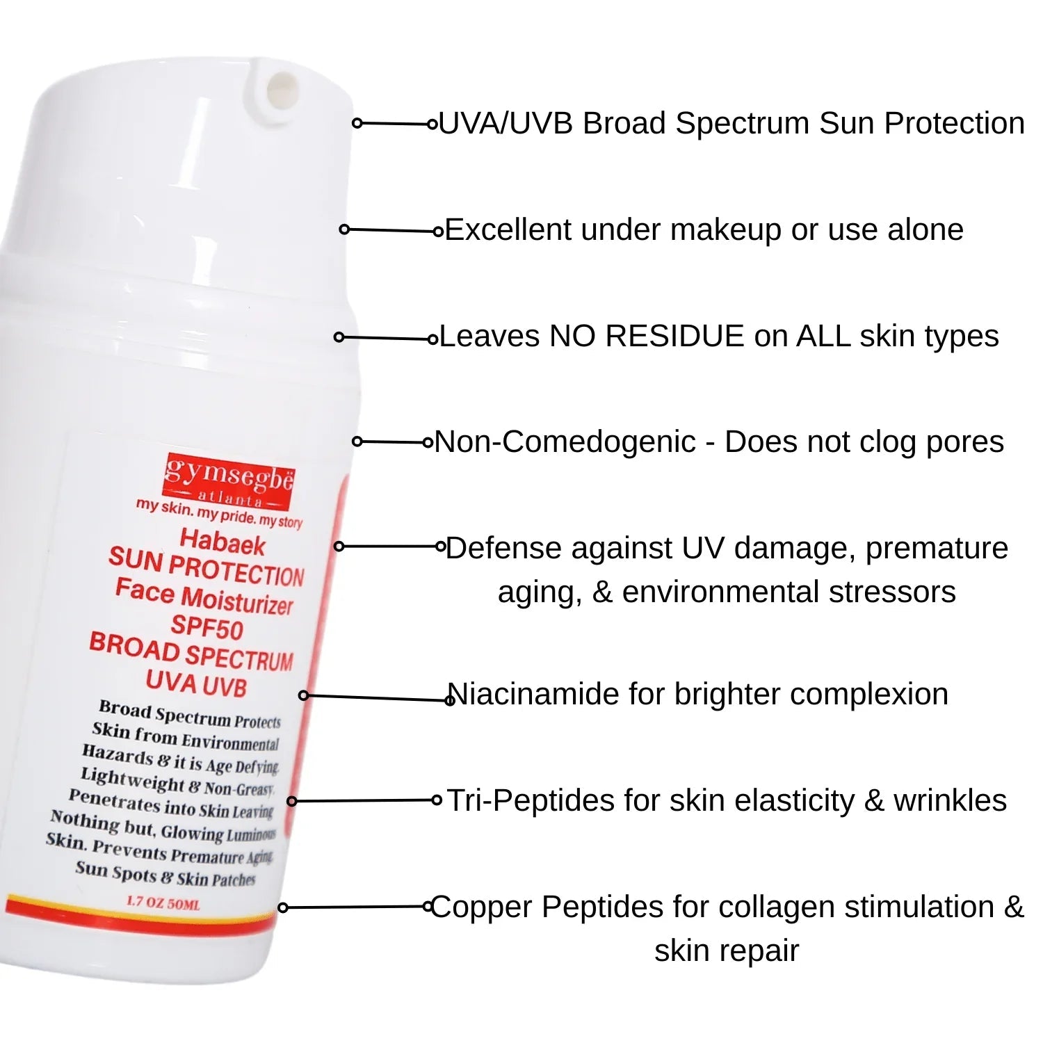 Habaek Sun Protection Face Moisturizer SPF50 | Peptides | Niacinamide by gymsegbë