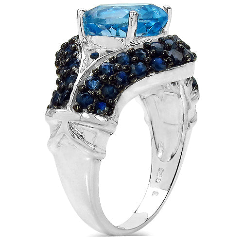 5.02 Carat Genuine Blue Topaz &amp; Blue Sapphire .925 Sterling Silver Ring