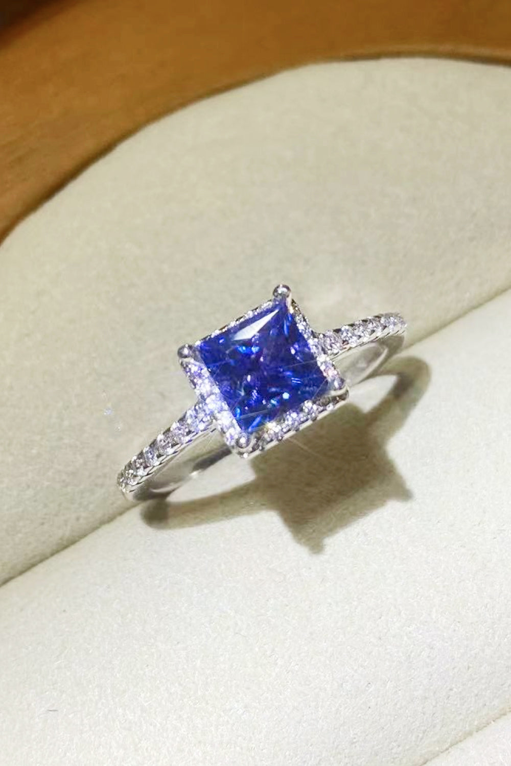 1 Carat Blue Princess-Cut Sparkala™ Platinum Over Pure Sterling Silver Square Ring by Sparkala