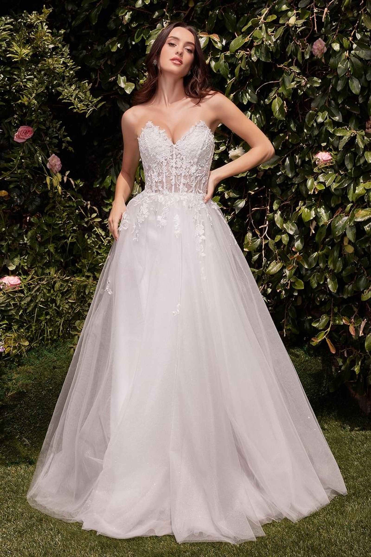 Ladivine C148W Strapless A-Line Lace &amp; Tulle Wedding Dress by DiscountDressShop
