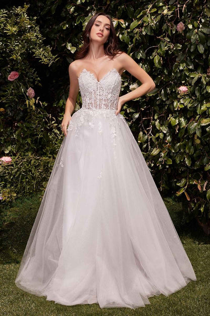 Ladivine C148W Strapless A-Line Lace &amp; Tulle Wedding Dress by DiscountDressShop