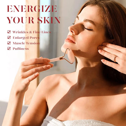 Jade Roller &amp; Gua Sha, Natural Jade Face Roller Gua Sha Facial Tools Skin Care Massager, Pink by Korean Skin Care