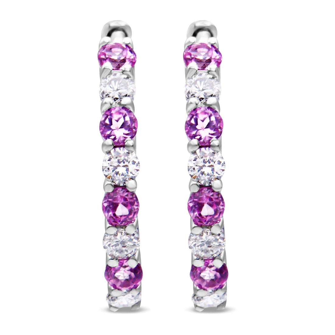 10K White Gold, Â½ Cttw Diamond, &amp; Â½ Cttw Lab-Grown Blue Sapphire Leverback Hoop Earrings (H-I Color, I1-I2 Clarity)