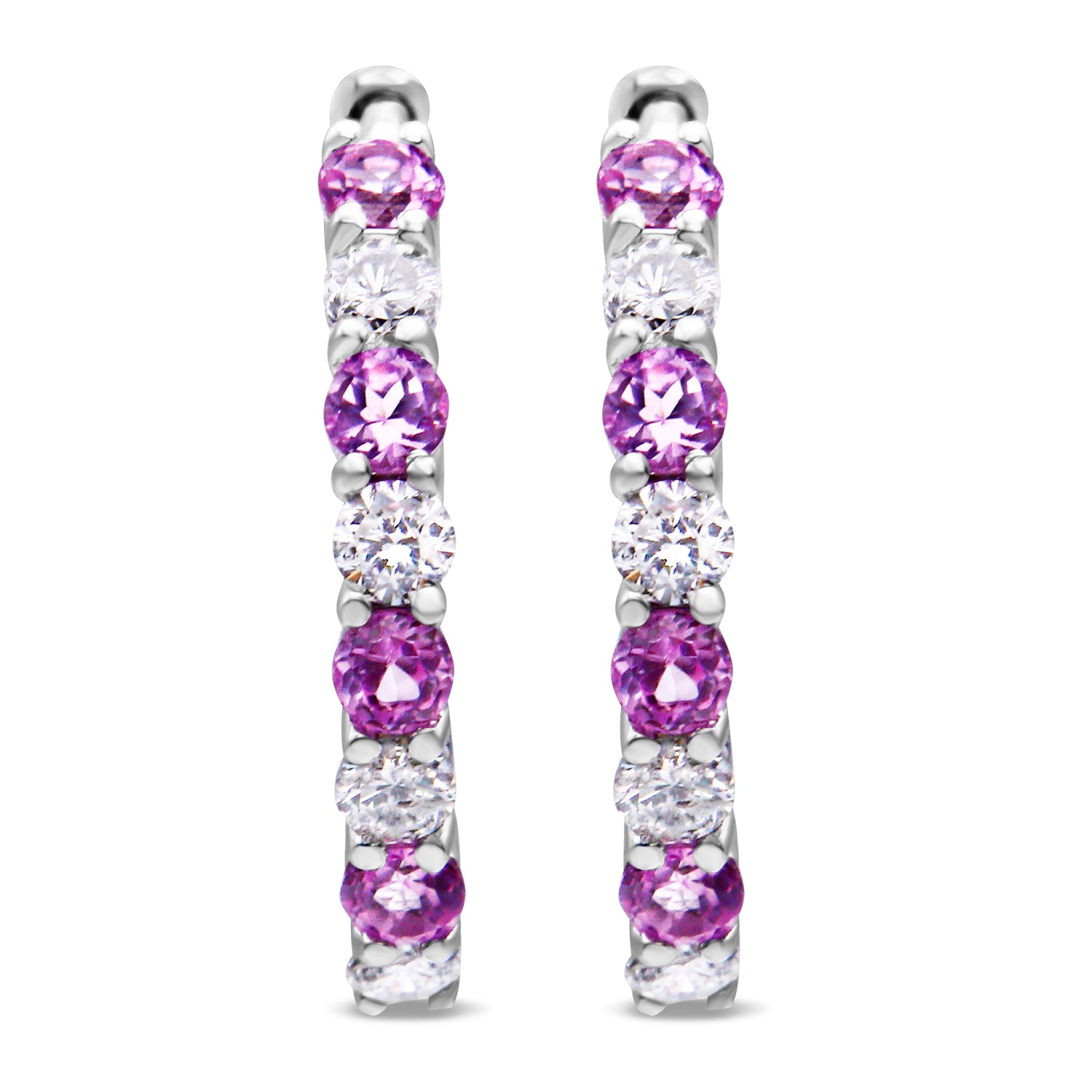 10K White Gold, Â½ Cttw Diamond, &amp; Â½ Cttw Lab-Grown Blue Sapphire Leverback Hoop Earrings (H-I Color, I1-I2 Clarity)