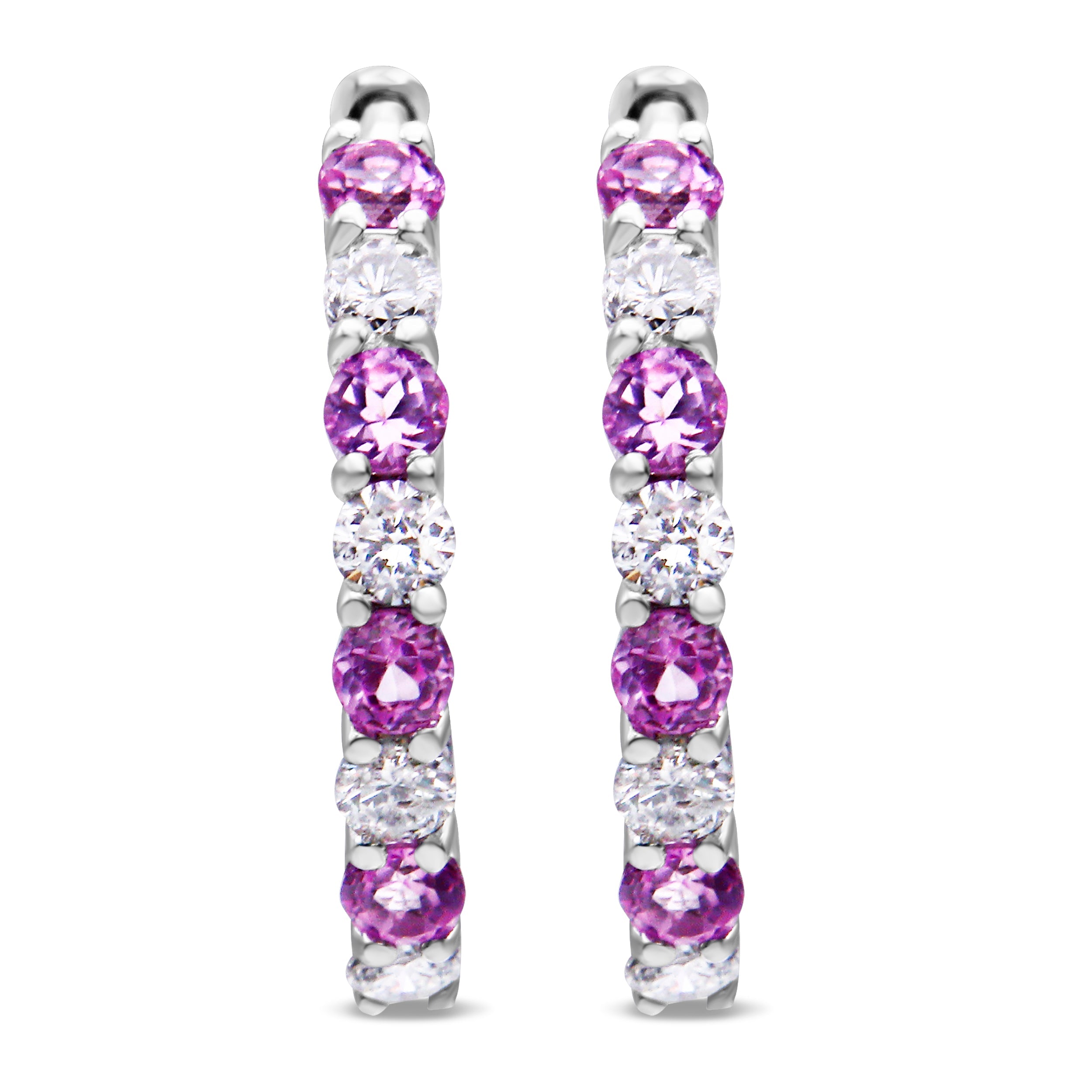 10K White Gold, Â½ Cttw Diamond, &amp; Â½ Cttw Lab-Grown Blue Sapphire Leverback Hoop Earrings (H-I Color, I1-I2 Clarity)