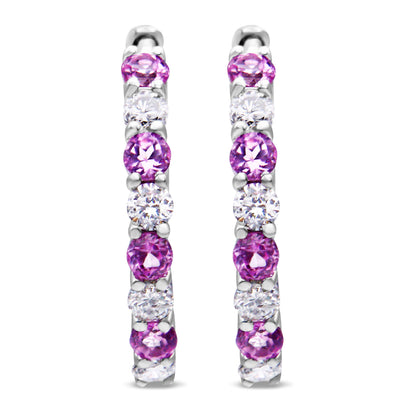 10K White Gold, Â½ Cttw Diamond, &amp; Â½ Cttw Lab-Grown Blue Sapphire Leverback Hoop Earrings (H-I Color, I1-I2 Clarity)