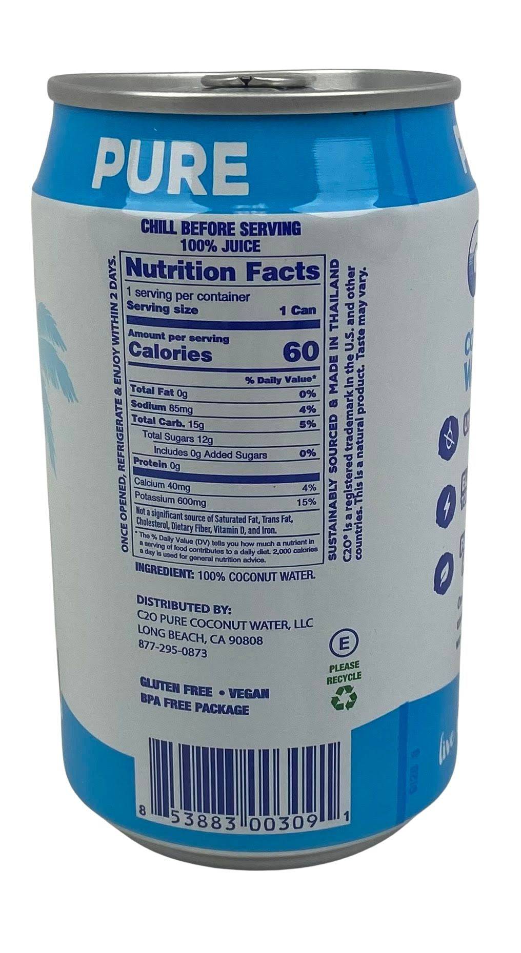 C2O Coconut Water 100% Pure (8 Can Pack) by Country Life Natural Foods