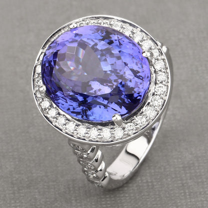 18.50 Carat Genuine Tanzanite and White Diamond 18K White Gold Ring by Bids.com