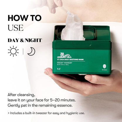CICA Daily Soothing Mask 30 Sheets, Centella Asiatica &amp; Hyaluronic Acid for Moisturizing &amp; Hydrating, Instant Calm &amp; Glow, Skin Softening Facial Mask, Korean Face Mask by Korean Skin Care