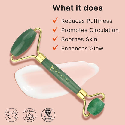 Jade Roller for Face - Smoothes Fine Lines &amp; Wrinkles, Face Massager Skin Care Tools with Small Eye Roller for Puffy Eyes, De-Puffing &amp; Firming Facial Tool, Self Care Gifts for Women by Korean Skin Care
