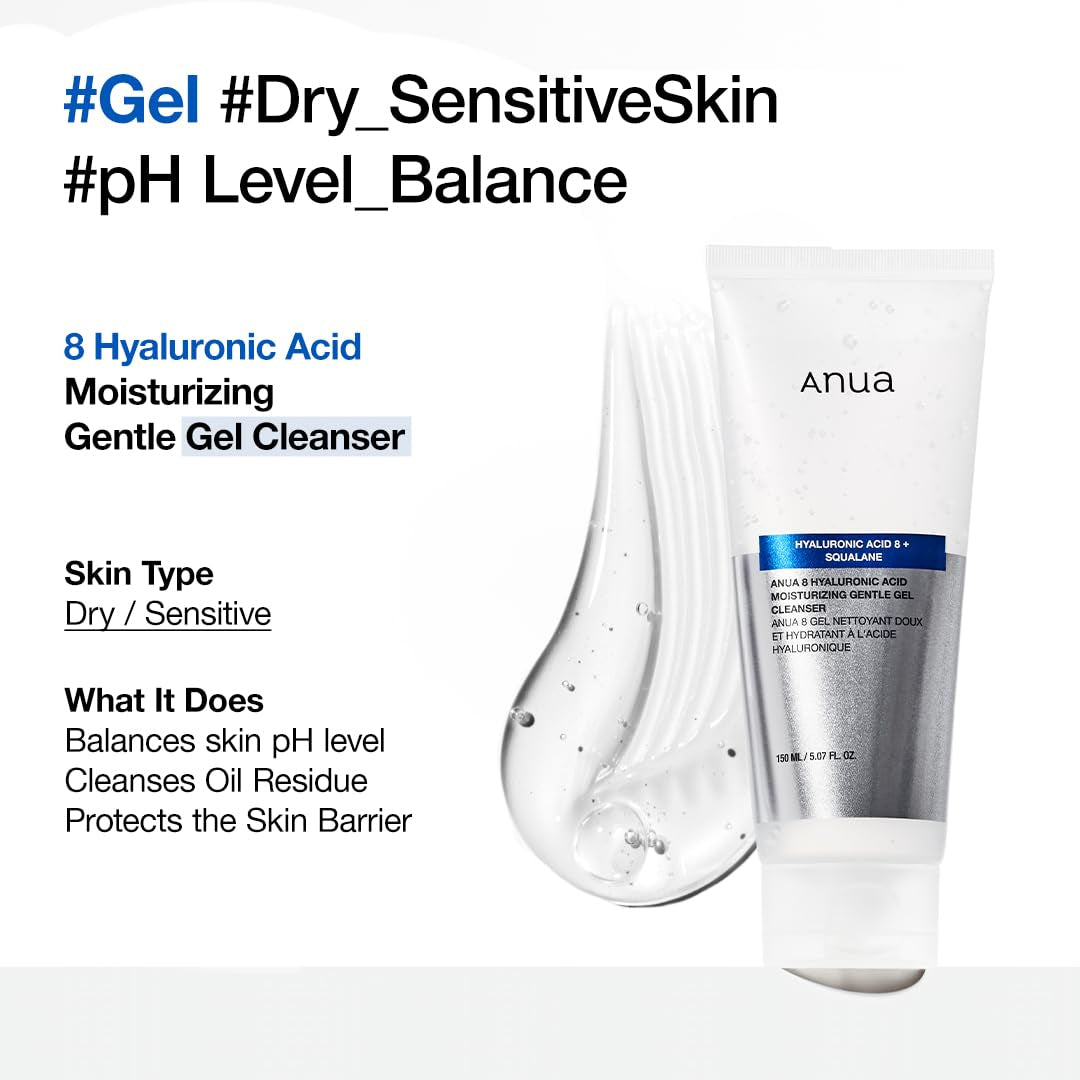 Moisturizing Gentle Gel Cleanser, Hyaluronic Acid, Squalane, Ceramide, Foaming Facial Korean Cleanser, Ph Balance, Daily Hydrating Face Wash, Korean Skincare (150Ml/5.07Fl Oz.) by Korean Skin Care