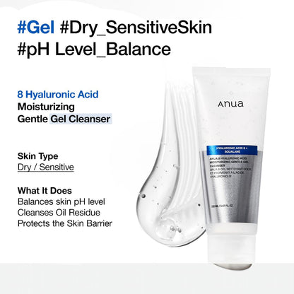 Moisturizing Gentle Gel Cleanser, Hyaluronic Acid, Squalane, Ceramide, Foaming Facial Korean Cleanser, Ph Balance, Daily Hydrating Face Wash, Korean Skincare (150Ml/5.07Fl Oz.) by Korean Skin Care