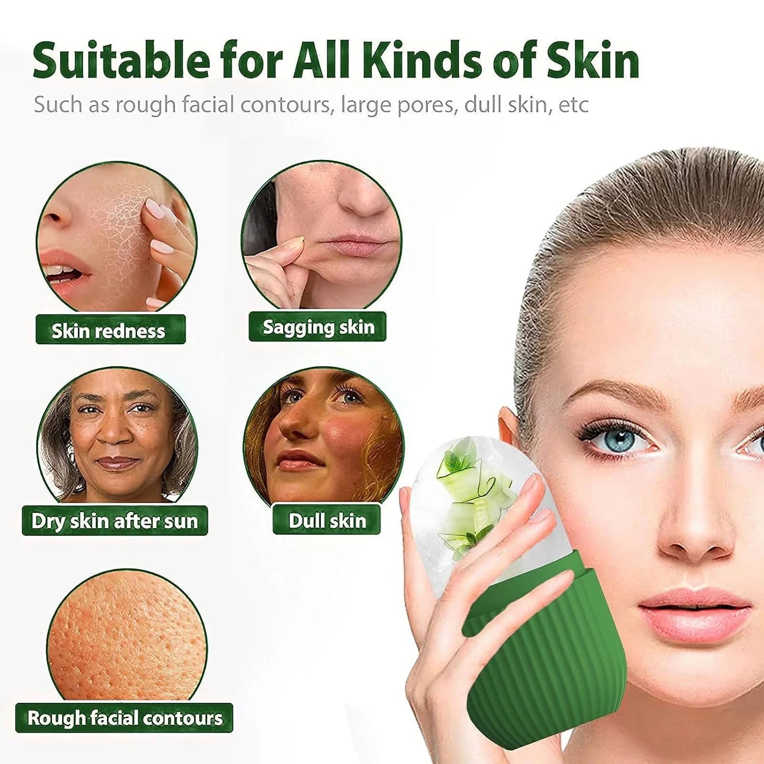 2024 New Ice Roller for Face and Eye, Ice Face Roller, Facial Beauty Ice Roller Skin Care Tools, Ice Cube Face Massage, Silicone Ice Mold for Face Care by Korean Skin Care