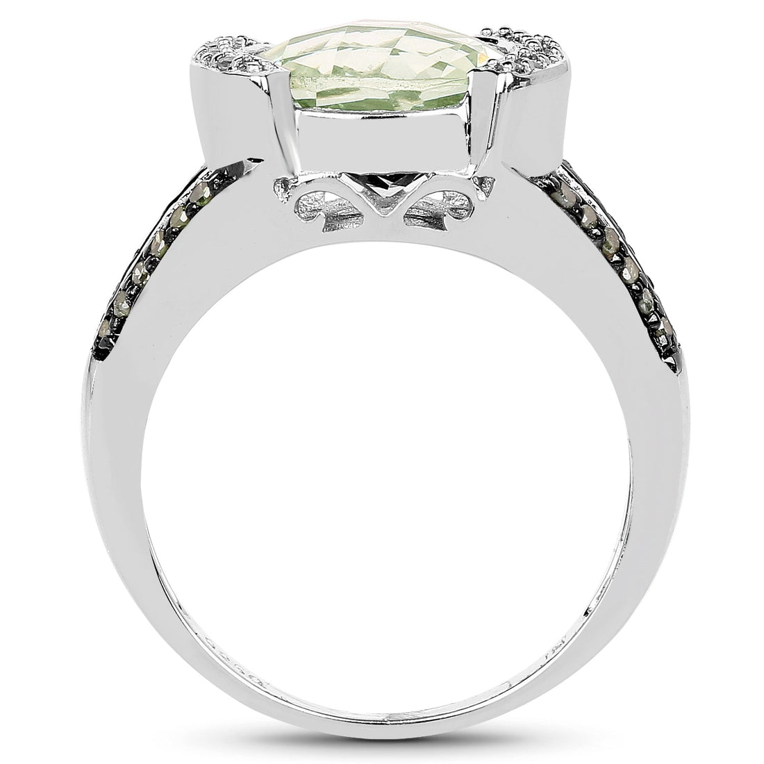 3.59 Carat Genuine Green Amethyst, Green Diamond &amp; White Diamond .925 Sterling Silver Ring