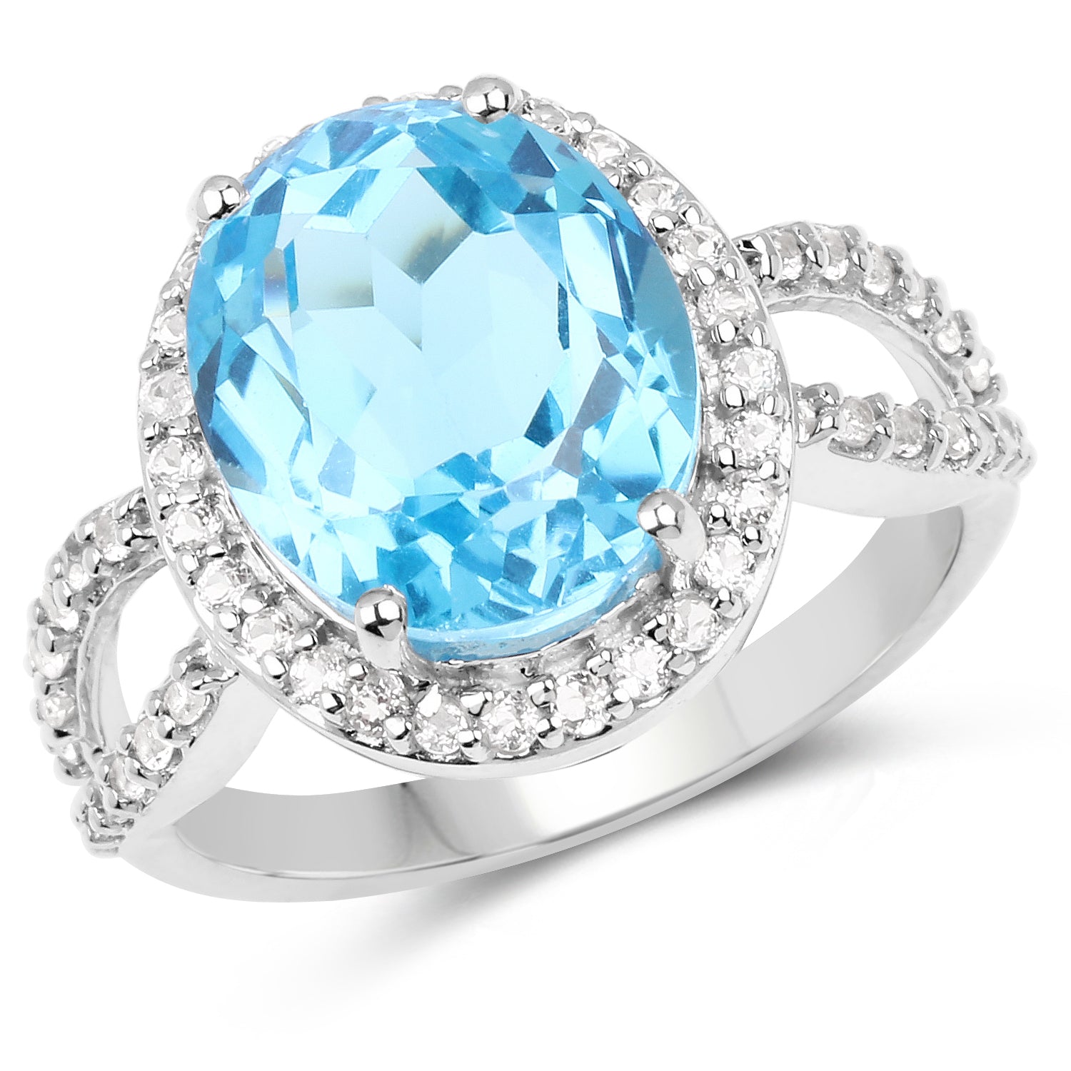 6.03 Carat Genuine Swiss Blue Topaz &amp; White Topaz .925 Sterling Silver Ring