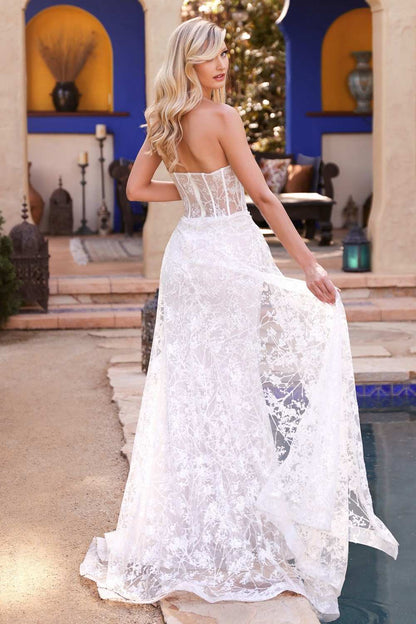 Cinderella Divine CB046W Strapless Gown Floral Applique Glitter Tulle Overskirt by DiscountDressShop