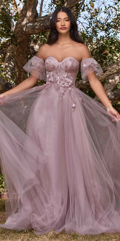 Cinderella Divine CB080 Long Strapless Tulle Floral Ball Gown by DiscountDressShop