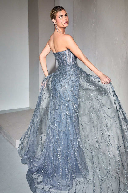 Cinderella Divine CB095 Strapless Lace Fitted Gown with Over Skirt by DiscountDressShop