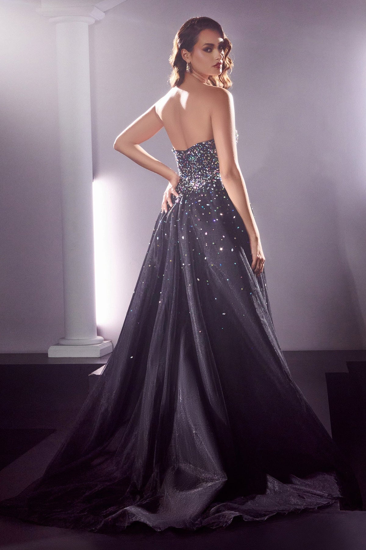 Ladivine CB114 Long Strapless Formal Gown with Jewel Accents by DiscountDressShop