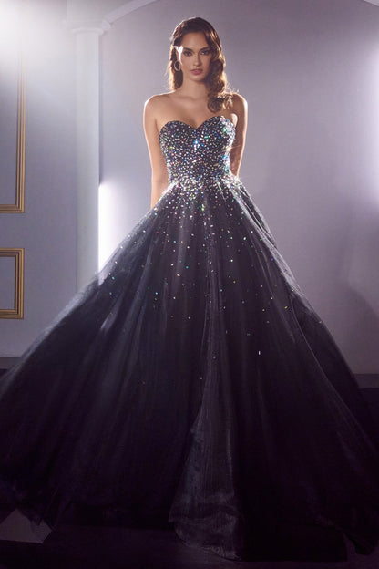 Ladivine CB114 Long Strapless Formal Gown with Jewel Accents by DiscountDressShop