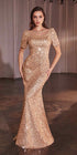 Ladivine CB151 Long Cap Sleeve Fitted Sequin Gown by DiscountDressShop