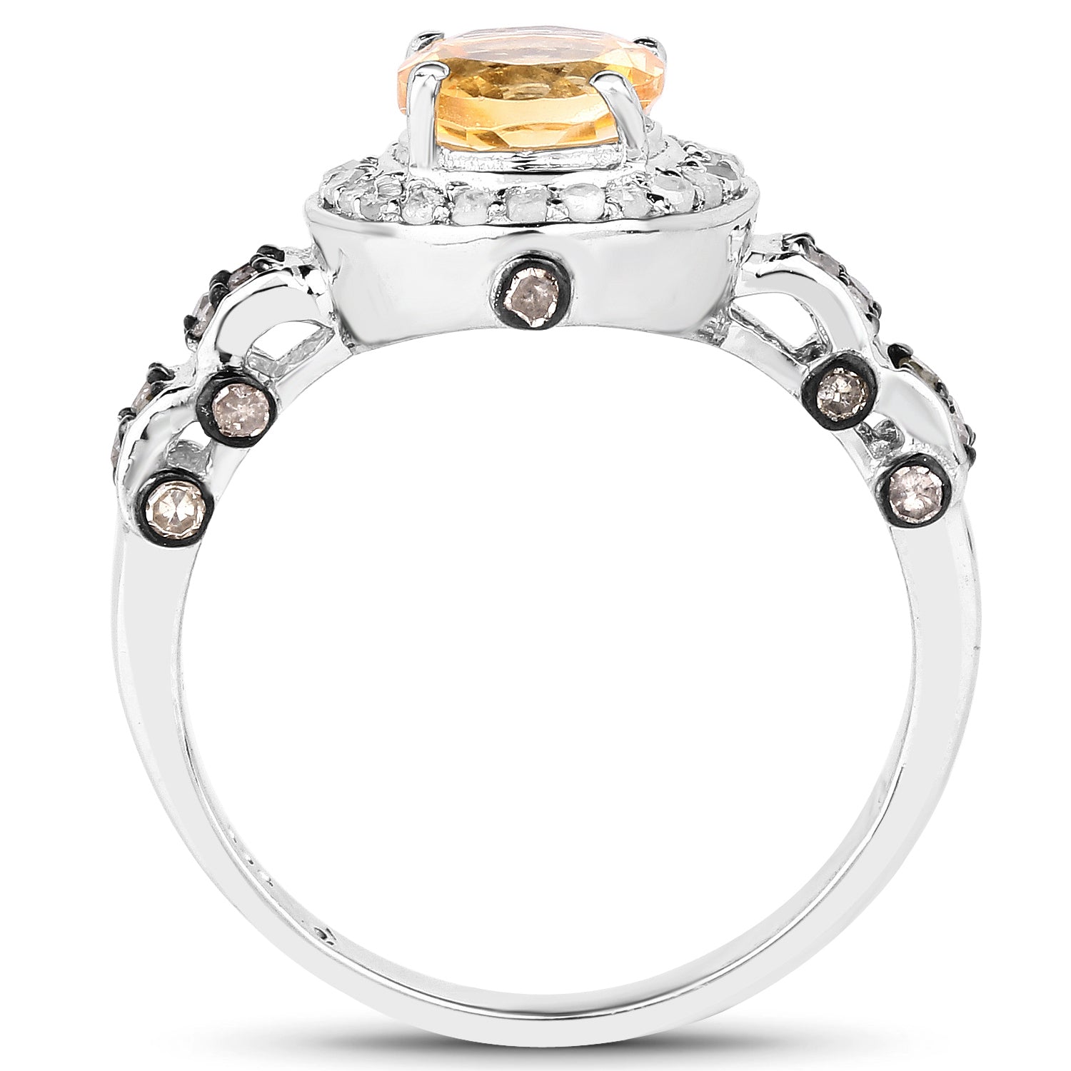 1.06 Carat Genuine Citrine, Champagne Diamond &amp; White Diamond .925 Sterling Silver Ring
