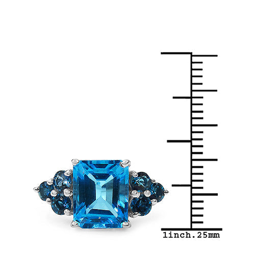 4.72 Carat Genuine Swiss Blue Topaz &amp; London Blue Topaz .925 Sterling Silver Ring