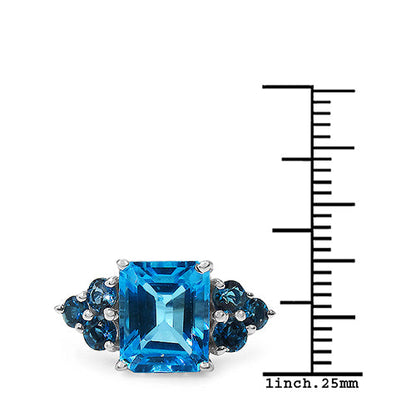 4.72 Carat Genuine Swiss Blue Topaz &amp; London Blue Topaz .925 Sterling Silver Ring
