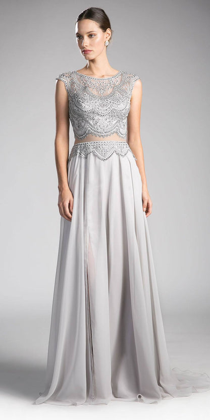 Cinderella Divine CD0113 Illusion Beaded Formal Gown Cap Sleeves by DiscountDressShop