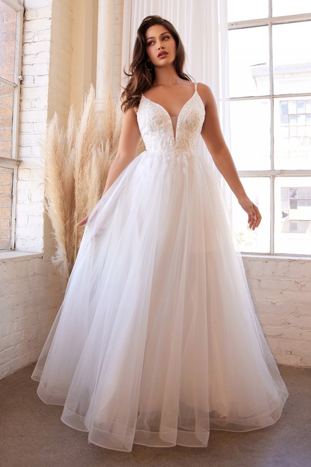 Cinderella Divine CD0154W Long Layered Tulle Dress Beaded Applique Bodice by DiscountDressShop