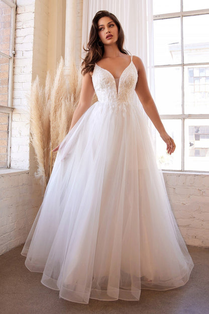 Cinderella Divine CD0154W Long Layered Tulle Dress Beaded Applique Bodice by DiscountDressShop