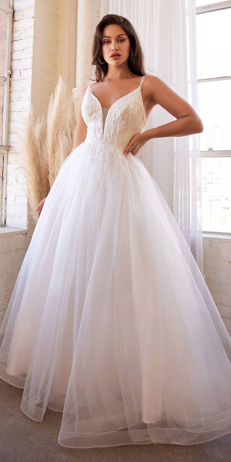 Cinderella Divine CD0154W Long Layered Tulle Dress Beaded Applique Bodice by DiscountDressShop