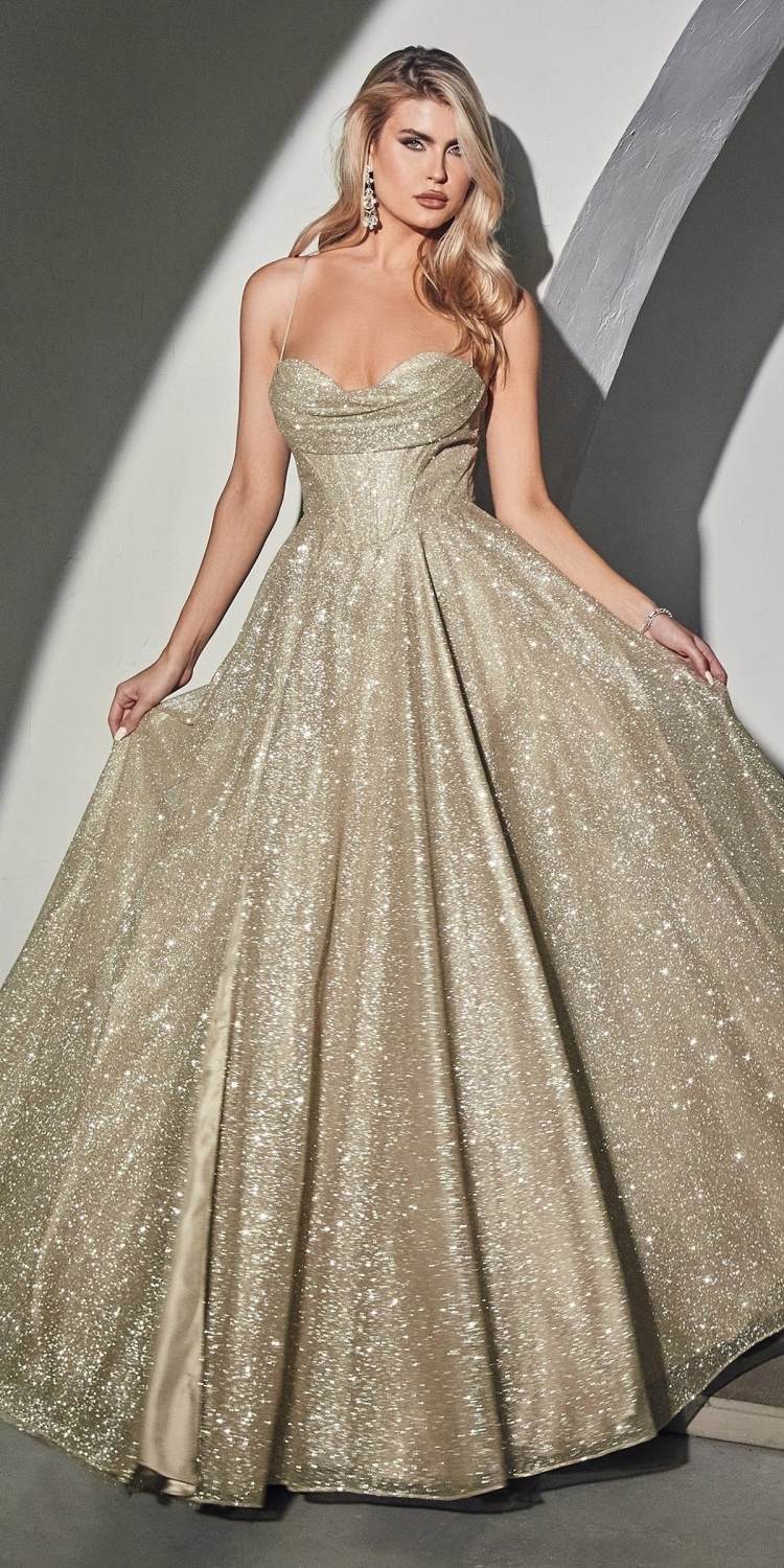 Ladivine CD252 Floor Length Lace Up Glitter A-Line Ball Gown by DiscountDressShop