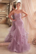 Ladivine CD332 Long Layered Tulle Tiered Mermaid Gown Sheer Boned Bodice by DiscountDressShop