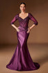 Ladivine CD731 Fitted Embroidered Bodice Stretch Satin Evening Gown by DiscountDressShop