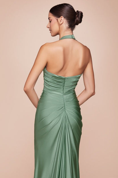 Ladivine CD796C Dress Stretch Satin Halter Fitted Curve Gown by DiscountDressShop