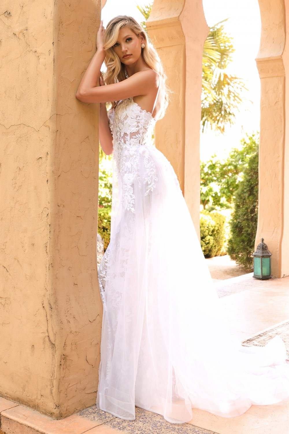 Cinderella Divine CD931W Lace Wedding Gown Sheer Overlay Lace Applique by DiscountDressShop