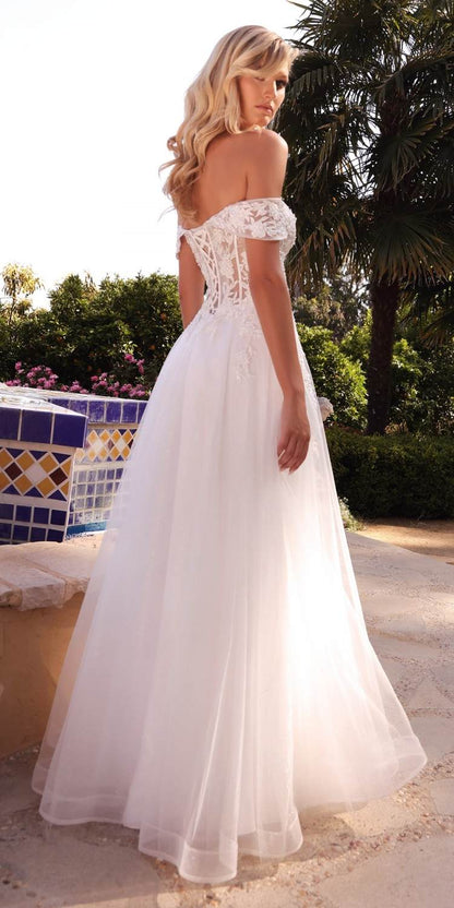 Cinderella Divine CD961W Long Lace Off the Shoulder Bridal Gown by DiscountDressShop