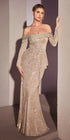 CLEARANCE - Ladivine CH135 Long Sequin Off the Shoulder Long Sleeve Gown (Size M) by DiscountDressShop
