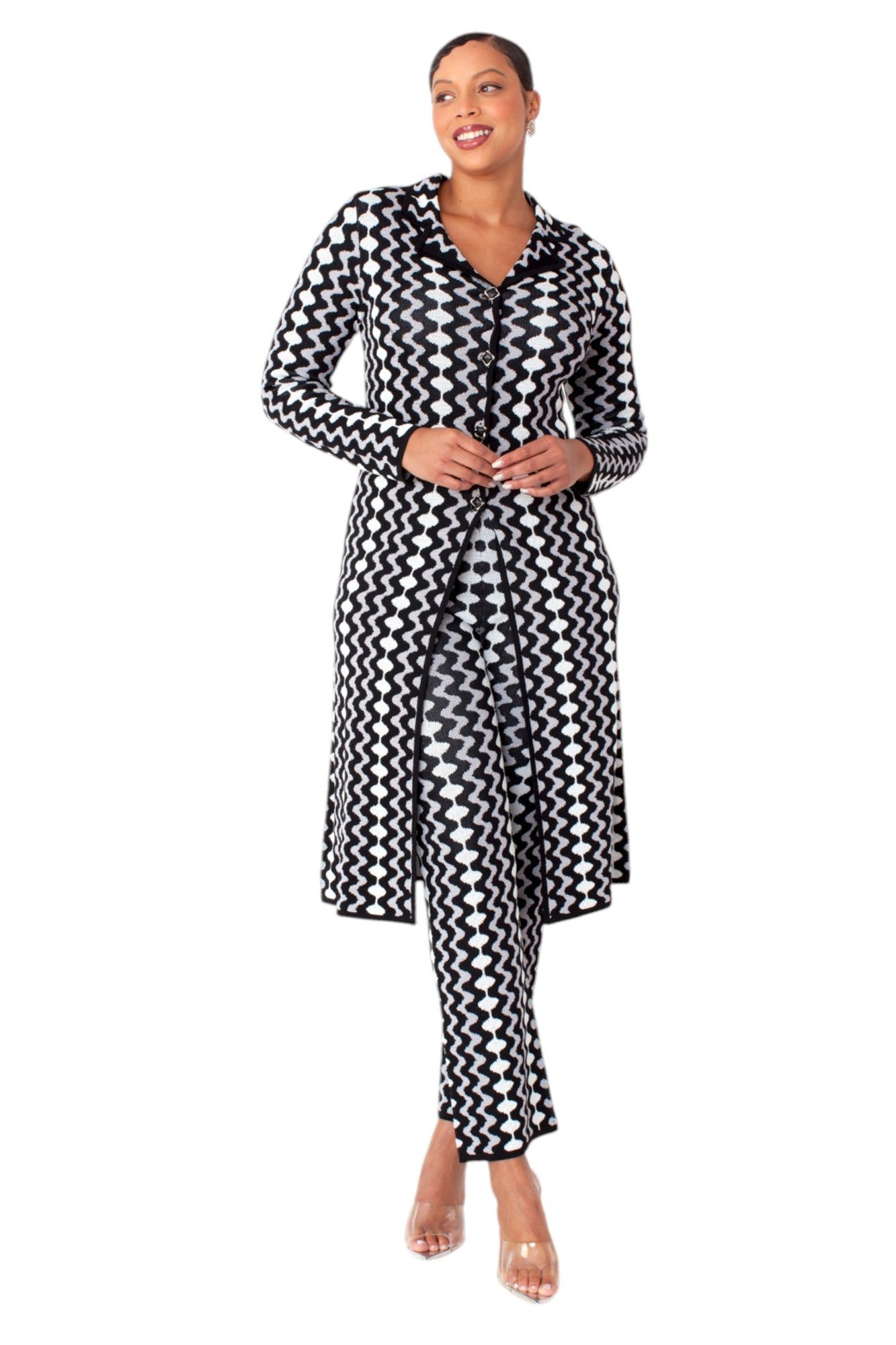Chevron Knit Duster Coat &amp; Pant Set- 51007 by Tally Taylor