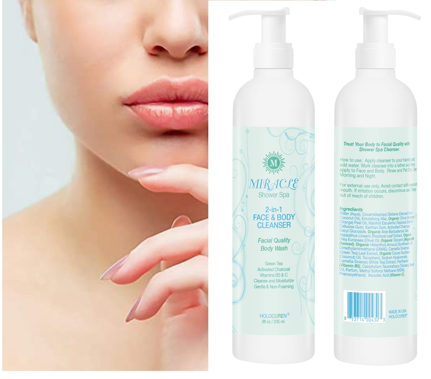 Miracle 2-in-1 Face &amp; Body Cleanser with Activated Charcoal, 8 oz FLIP TOP Bottle by HOLOCUREN - Official Website