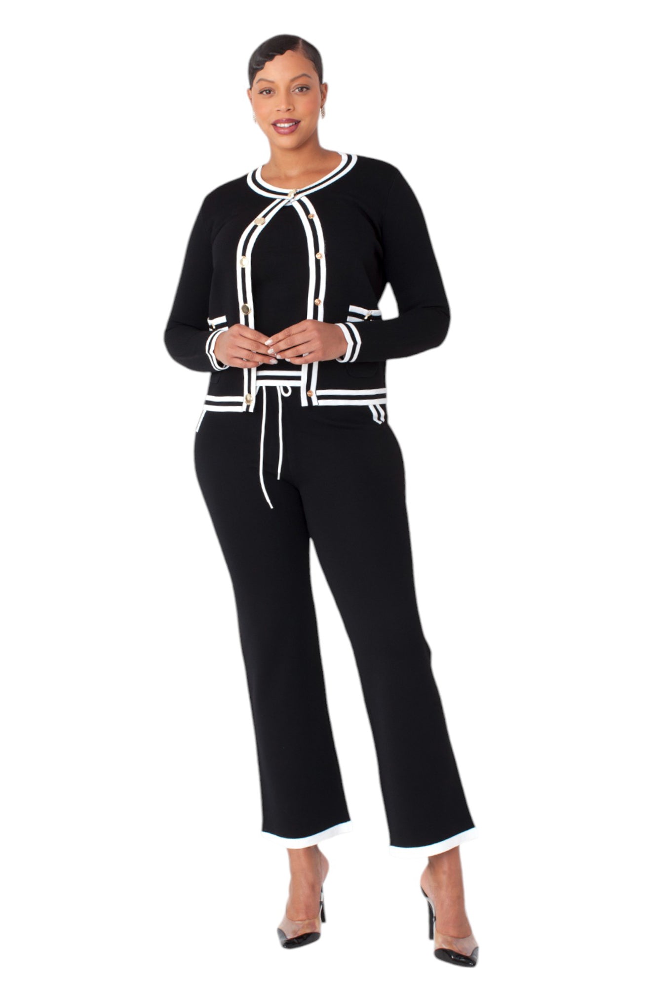 Contrast Trim Knit Three Piece Set - 51008 by Tally Taylor