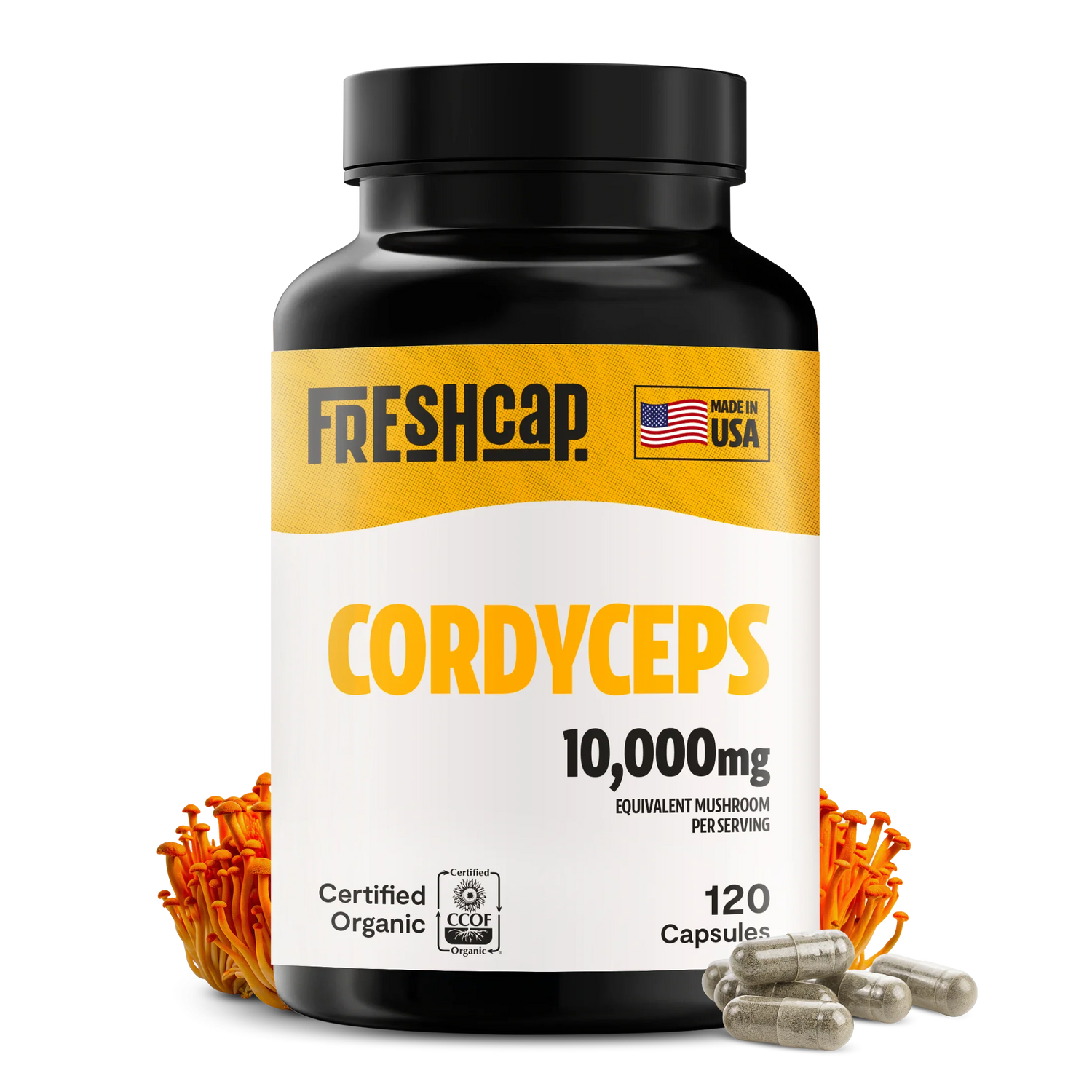 Organic Cordyceps Mushroom Supplement Capsules by FreshCap Mushrooms