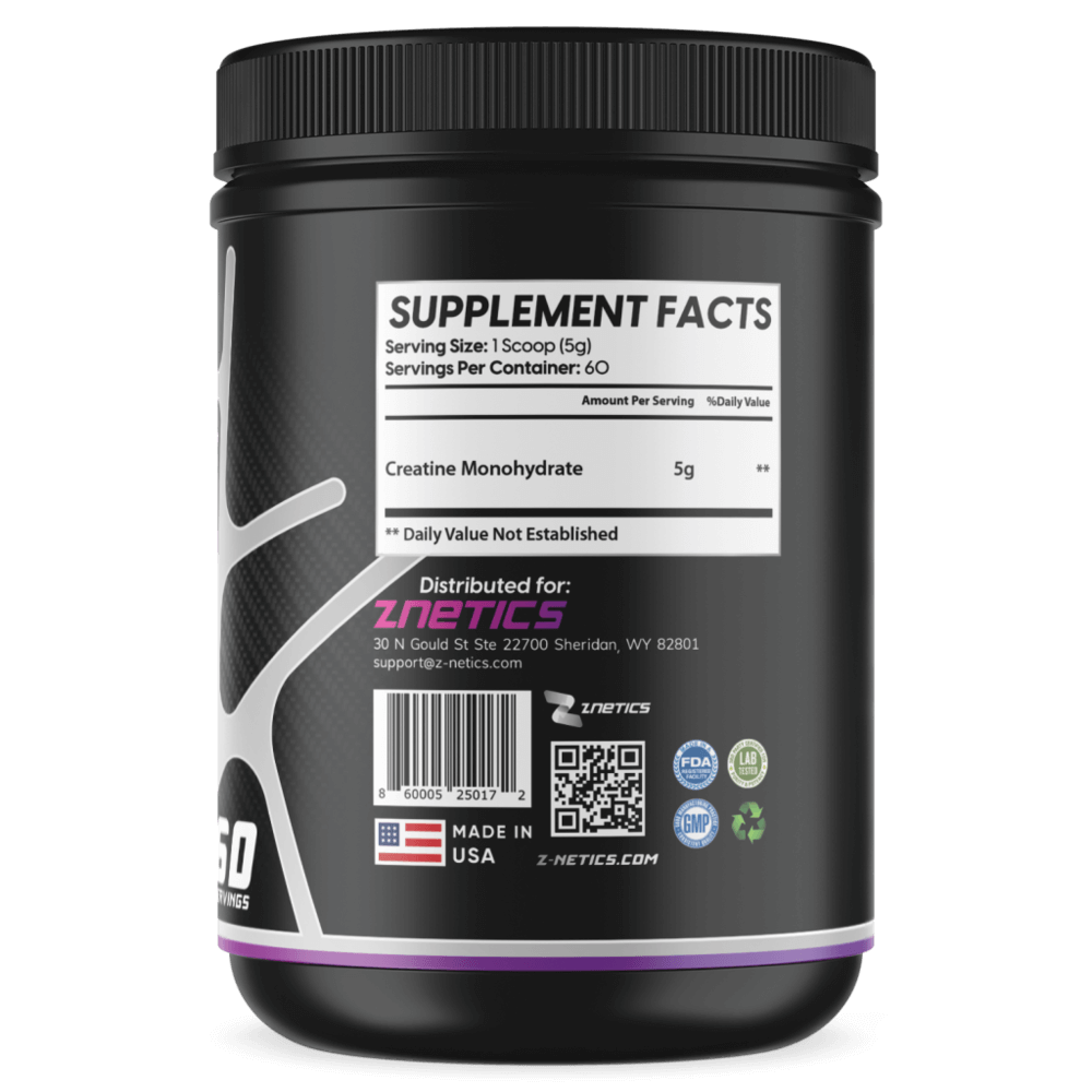 Creatine Monohydrate Ultramicronized | 5g Per Serving, 60 Servings | ONE ZTRIKE by ZNETICS by Znetics