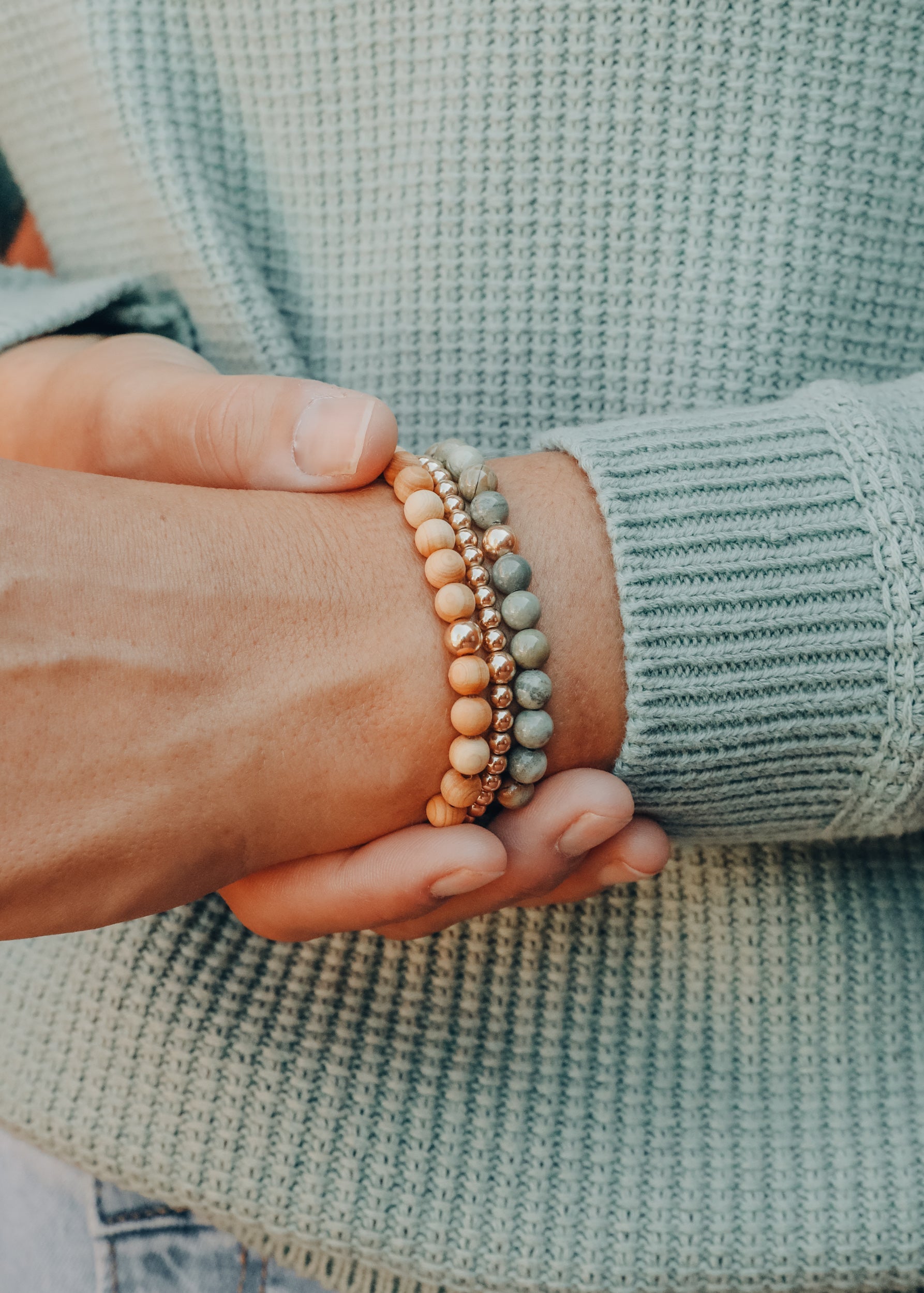 Cypress Wood + 14K Gold Filled || Beaded Stretch Bracelet by CanyonLeaf