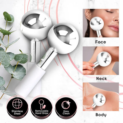 Ice Globes for Facials | Unbreakable Steel Cooling Roller | Cryo Sticks for Face | Massager for Face Neck &amp; Eyes | Skin Care for Dark Circles, Puffiness, Wrinkles, Collagen Production (White) by Korean Skin Care