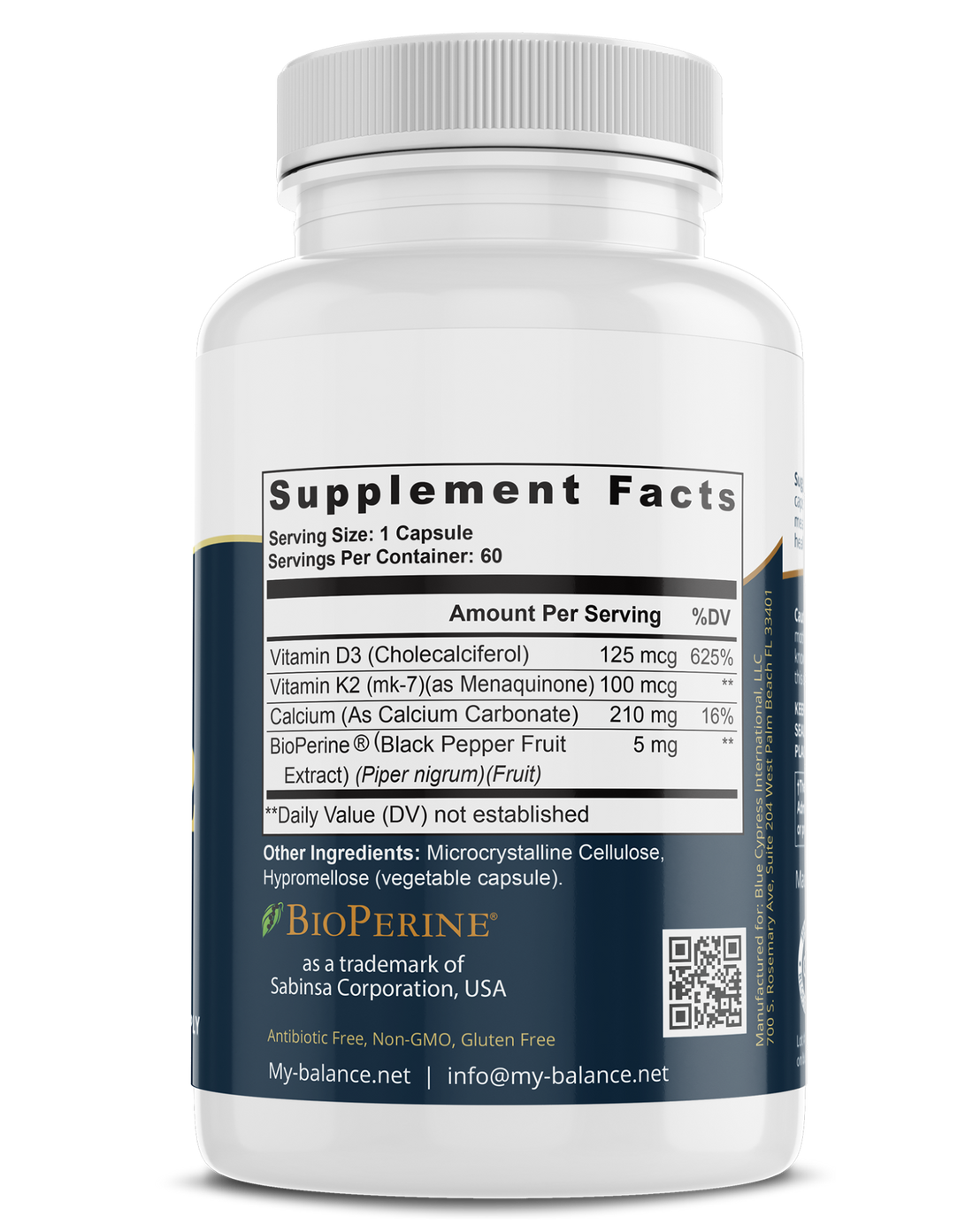 Vitamin D3 + K2 with BioPerine® by My Balance