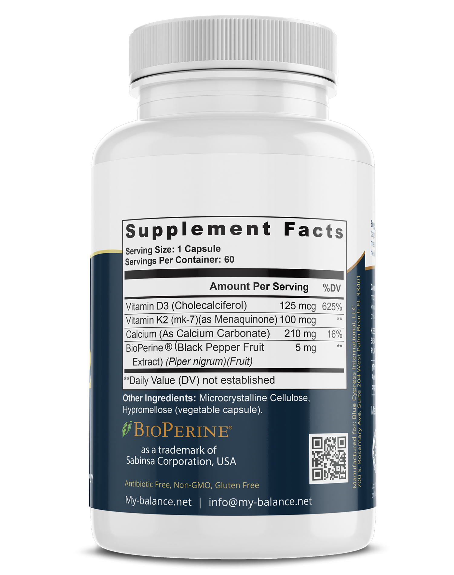 Vitamin D3 + K2 with BioPerine® by My Balance